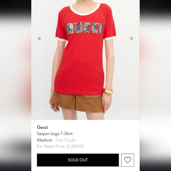 Gucci Red Sequin Logo Ringer Tee - Ribbed Jersey Knit Shirt XXS | EUC - Picture 2 of 8